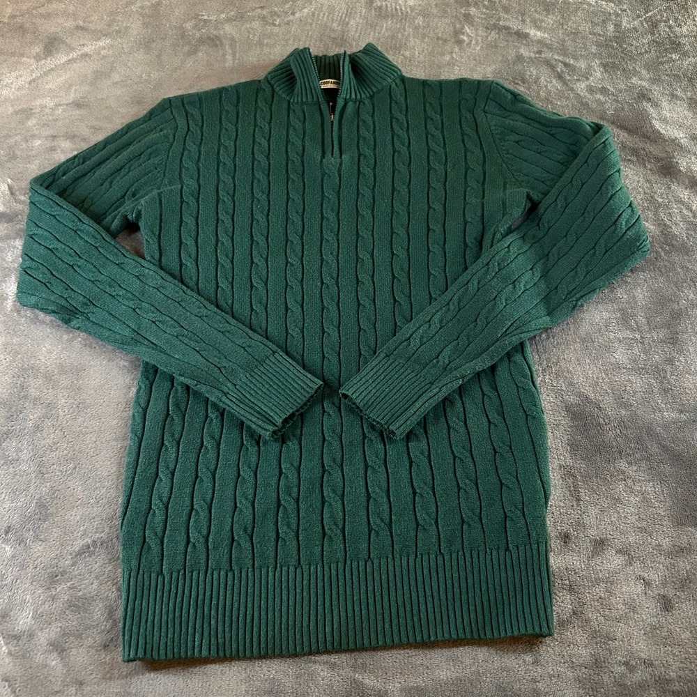 COOFANDY Cable Knit Quarter Zip Pullover Sweater Casual Green Mens Medium